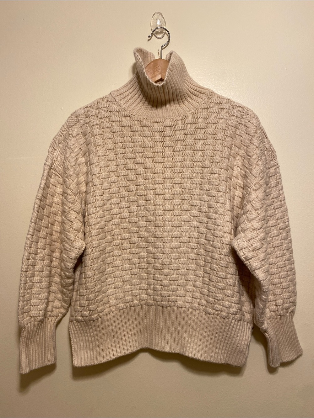 Rachel Comey Cream Basketweave Turtleneck Sweater. Size S